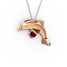Taşlı Yunus Kolye - Garnet 925 ayar rose altın kaplama gümüş kolye (40 cm rose altın rolo zincir) #o5z5at