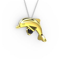 Taşlı Yunus Kolye - Siyah zirkon 18 ayar altın kolye (40 cm gümüş rolo zincir) #tc8tme