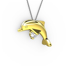 Taşlı Yunus Kolye - Pırlanta 18 ayar altın kolye (0.11 karat, 40 cm gümüş rolo zincir) #z50mg4