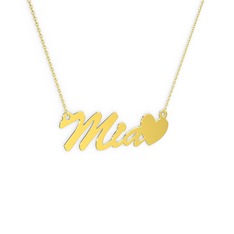 Kalp İsim Kolye - 18 ayar altın kolye (3 karakterli el yazısı, 40 cm altın rolo zincir) #162cigr