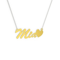 Kalp İsim Kolye - 18 ayar altın kolye (3 karakterli el yazısı, 40 cm beyaz altın rolo zincir) #1y6k9xj