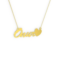 Kalp İsim Kolye - 14 ayar altın kolye (4 karakterli el yazısı, 40 cm altın rolo zincir) #nyt6j8