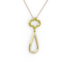 Vidonia Kolye - Peridot ve beyaz zirkon 14 ayar altın kolye (40 cm rose altın rolo zincir) #10qvlkt
