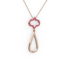 Vidonia Kolye - Rodolit garnet ve pırlanta 8 ayar rose altın kolye (0.324 karat, 40 cm rose altın rolo zincir) #dcbdqi