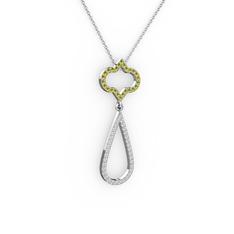 Vidonia Kolye - Peridot ve beyaz zirkon 14 ayar beyaz altın kolye (40 cm beyaz altın rolo zincir) #ehdcby