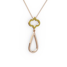 Vidonia Kolye - Peridot ve pırlanta 18 ayar rose altın kolye (0.324 karat, 40 cm rose altın rolo zincir) #jgrtqa