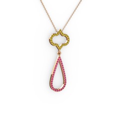 Vidonia Kolye - Peridot ve rodolit garnet 14 ayar rose altın kolye (40 cm rose altın rolo zincir) #s23h4e