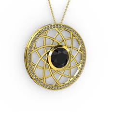 Vanida Kolye - Siyah zirkon ve dumanlı kuvars 14 ayar altın kolye (40 cm gümüş rolo zincir) #1bcraqh