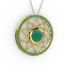 Vanida Kolye - Kök zümrüt ve yeşil kuvars 14 ayar altın kolye (40 cm gümüş rolo zincir) #1j3fh1n