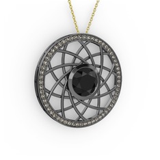 Vanida Kolye - Siyah zirkon ve dumanlı kuvars 925 ayar siyah rodyum kaplama gümüş kolye (40 cm altın rolo zincir) #1otijy2