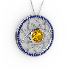 Vanida Kolye - Sitrin ve lab safir 925 ayar gümüş kolye (40 cm beyaz altın rolo zincir) #1pr9u6a