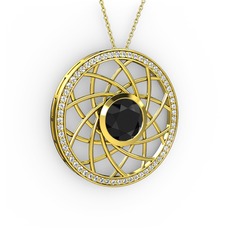 Vanida Kolye - Siyah zirkon ve beyaz zirkon 8 ayar altın kolye (40 cm altın rolo zincir) #1pz30u7