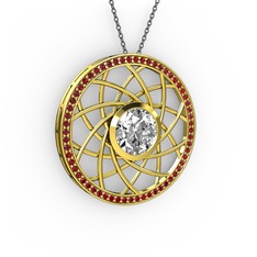 Vanida Kolye - Beyaz zirkon ve garnet 14 ayar altın kolye (40 cm gümüş rolo zincir) #1tghjx