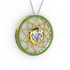 Vanida Kolye - Swarovski ve yeşil kuvars 14 ayar altın kolye (40 cm gümüş rolo zincir) #1vsyhw5
