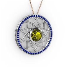 Vanida Kolye - Peridot ve lab safir 8 ayar beyaz altın kolye (40 cm rose altın rolo zincir) #1xyczxm