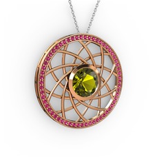 Vanida Kolye - Peridot ve rodolit garnet 14 ayar rose altın kolye (40 cm gümüş rolo zincir) #9ho70u