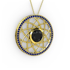 Vanida Kolye - Siyah zirkon ve lab safir 14 ayar altın kolye (40 cm altın rolo zincir) #ezdtz7