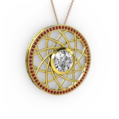Vanida Kolye - Beyaz zirkon ve garnet 14 ayar altın kolye (40 cm rose altın rolo zincir) #iqqbo