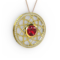 Vanida Kolye - Garnet ve beyaz zirkon 8 ayar altın kolye (40 cm rose altın rolo zincir) #ka6f8z