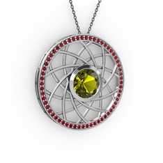 Vanida Kolye - Peridot ve garnet 8 ayar beyaz altın kolye (40 cm gümüş rolo zincir) #seg5qi