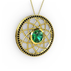 Vanida Kolye - Yeşil kuvars ve siyah zirkon 18 ayar altın kolye (40 cm gümüş rolo zincir) #uxae2t