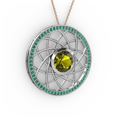Vanida Kolye - Peridot ve yeşil kuvars 14 ayar beyaz altın kolye (40 cm gümüş rolo zincir) #v3tpt2