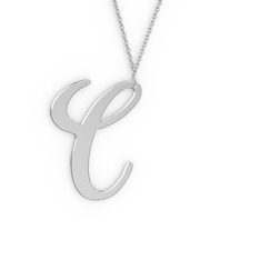 C Harf Kolye - 18 ayar beyaz altın kolye (40 cm beyaz altın rolo zincir) #1desfg6
