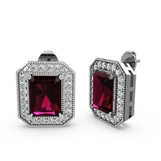 Esinti Dikdörtgen Küpe - Rodolit garnet ve swarovski 8 ayar beyaz altın küpe #13np6k2