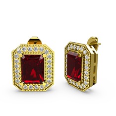 Garnet ve swarovski 8 ayar altın küpe