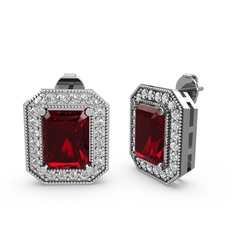 Esinti Dikdörtgen Küpe - Garnet ve swarovski 8 ayar beyaz altın küpe #1sw4g05