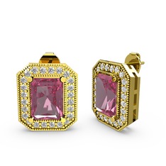 Esinti Dikdörtgen Küpe - Pembe kuvars ve swarovski 14 ayar altın küpe #2e5692