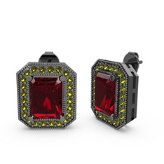 Garnet ve peridot 925 ayar siyah rodyum kaplama gümüş küpe