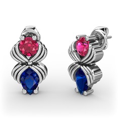 Lab safir ve rodolit garnet 18 ayar beyaz altın küpe