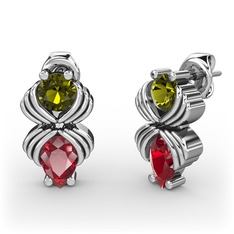 Garnet ve peridot 8 ayar beyaz altın küpe