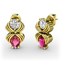 Rodolit garnet ve pırlanta 8 ayar altın küpe (0.48 karat)
