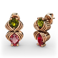 Garnet ve peridot 8 ayar rose altın küpe