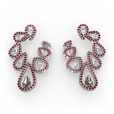 Ladonna Küpe - Dumanlı kuvars, swarovski ve garnet 14 ayar beyaz altın küpe #1058s97