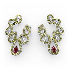 Ladonna Küpe - Garnet, swarovski ve peridot 8 ayar beyaz altın küpe #17wjwxf