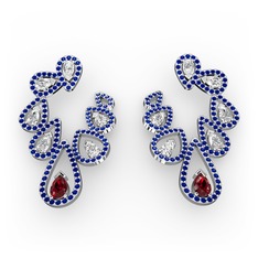 Ladonna Küpe - Garnet, swarovski ve lab safir 8 ayar beyaz altın küpe #b11vh7