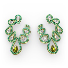 Ladonna Küpe - Peridot, swarovski ve yeşil kuvars 8 ayar altın küpe #k6ww45