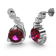 Rodolit garnet ve swarovski 8 ayar beyaz altın küpe