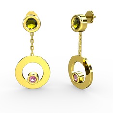 Melina Küpe - Peridot ve pembe kuvars 925 ayar altın kaplama gümüş küpe #j6xnv1