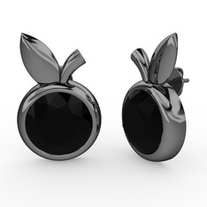 Elma Küpe - Siyah zirkon 925 ayar siyah rodyum kaplama gümüş küpe #kf57fh