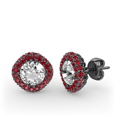 Linne Küpe - Swarovski ve garnet 925 ayar siyah rodyum kaplama gümüş küpe #1y0yww8