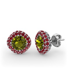 Linne Küpe - Peridot ve garnet 8 ayar beyaz altın küpe #labkym