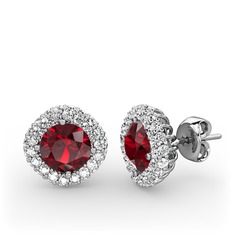 Linne Küpe - Garnet ve swarovski 18 ayar beyaz altın küpe #o08b7t