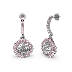 Sivana Küpe - Swarovski ve pembe kuvars 18 ayar beyaz altın küpe #147i80r