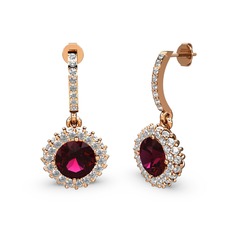 Rodolit garnet ve swarovski 8 ayar rose altın küpe