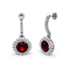 Sivana Küpe - Garnet ve swarovski 18 ayar beyaz altın küpe #4899xe