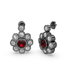 Elmas Çiçek Küpe - Swarovski ve garnet 925 ayar siyah rodyum kaplama gümüş küpe #1i4hcqc